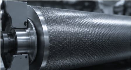 Ceramic laser engraved flexographic anilox roll close-up