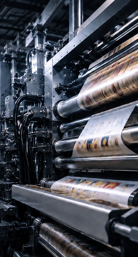 Exact flexographic press visual with running printed paper web